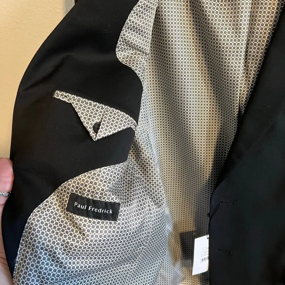 NWT Paul Fredrick Wool Black Blazer Sports Coat 2 Button Size 43R